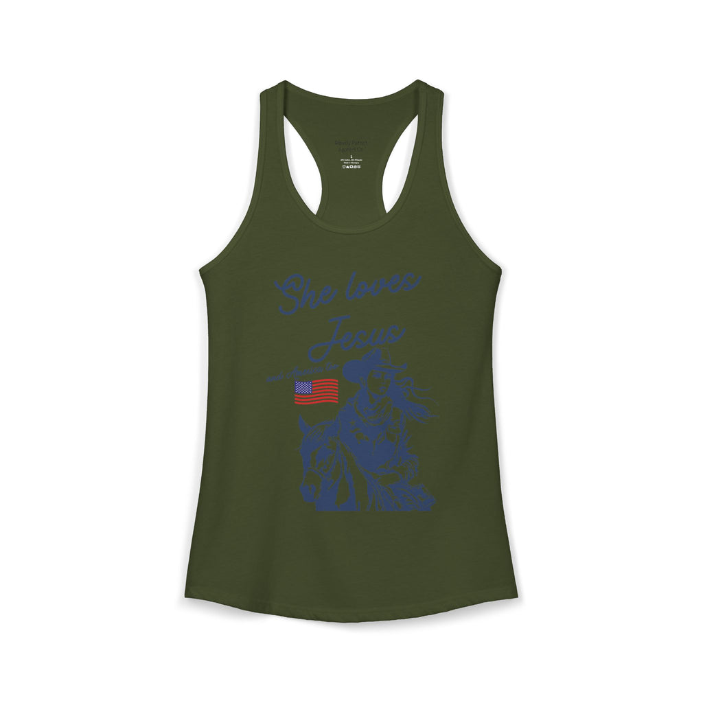 She Loves Jesus & America Too - Racerback Tank