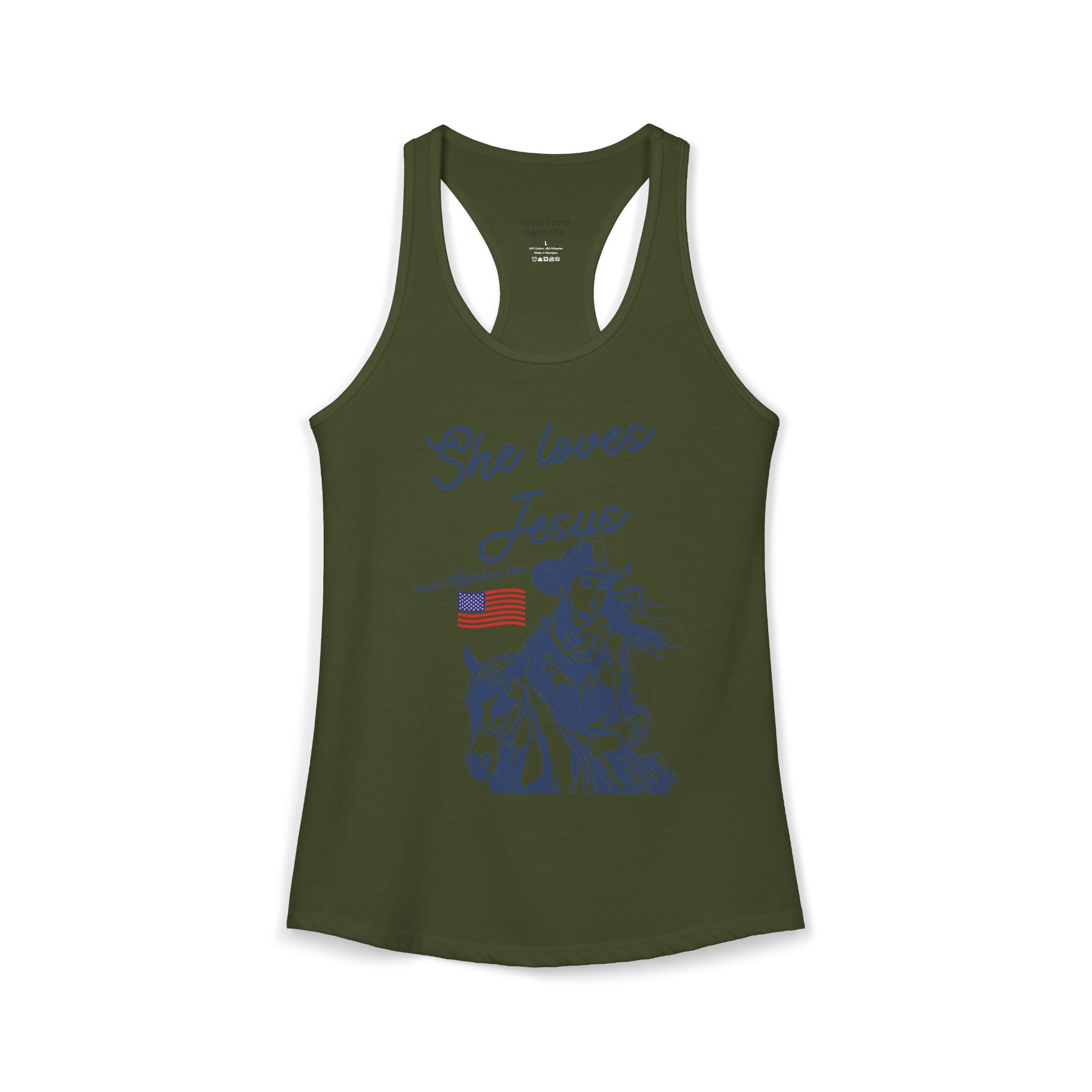 She Loves Jesus & America Too - Racerback Tank
